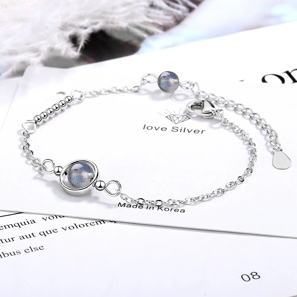 Handmade Moonstone Bracelet Circle Charm With Natural Crystal 925 Sterling Silver Beads Personalized Bracelets For Women