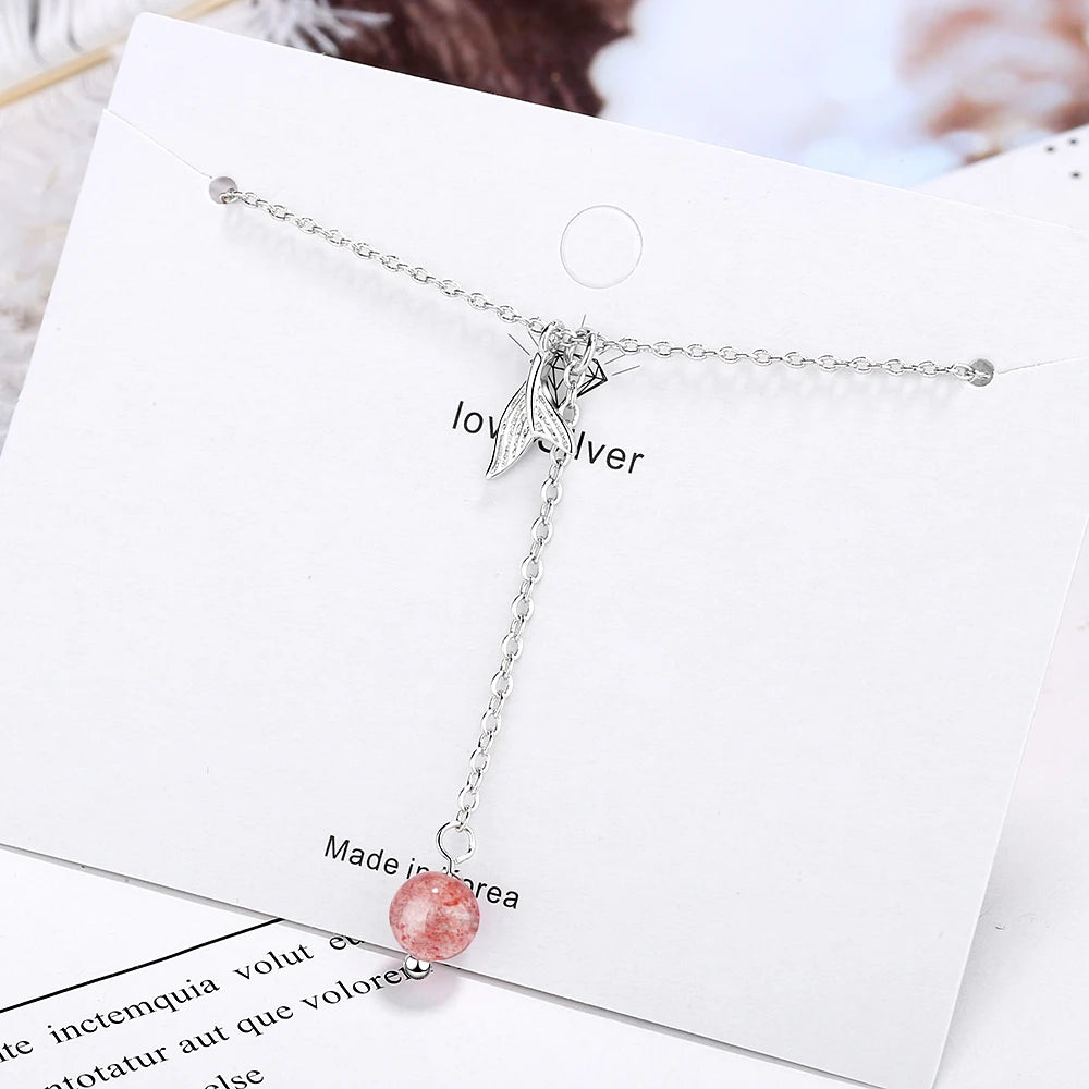 925 Sterling Silver Strawberry Crystal Tassels Fish Whale's Tail Mermaid Pendant Necklaces for Women Silver Jewelry Girl Gift