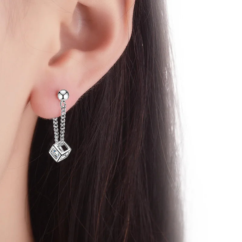 925 silver needle fashion shiny crystal cube square ladies`stud earrings female jewelry women Christmas gift drop shipping