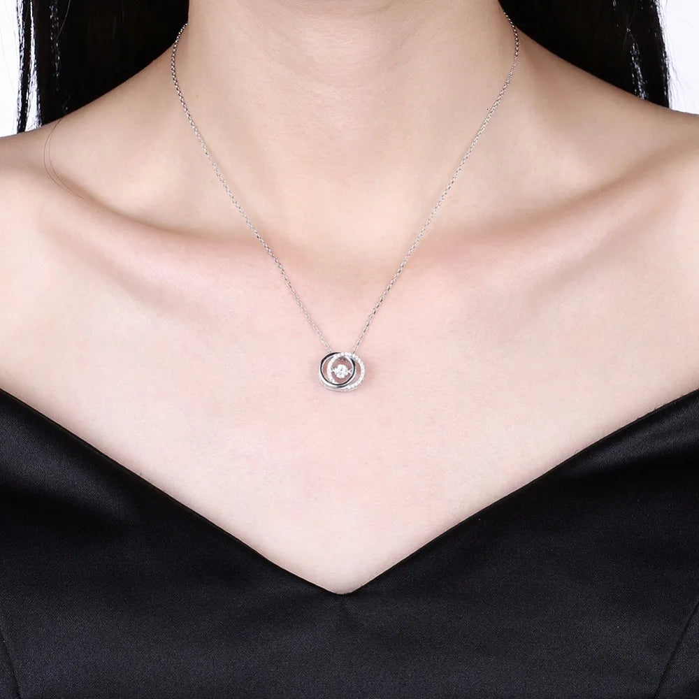 Cute Real. S925 Sterling Silver Interlocking Big And Small Double Circle Round Pendant Necklace Chain Circle Of Life For Women