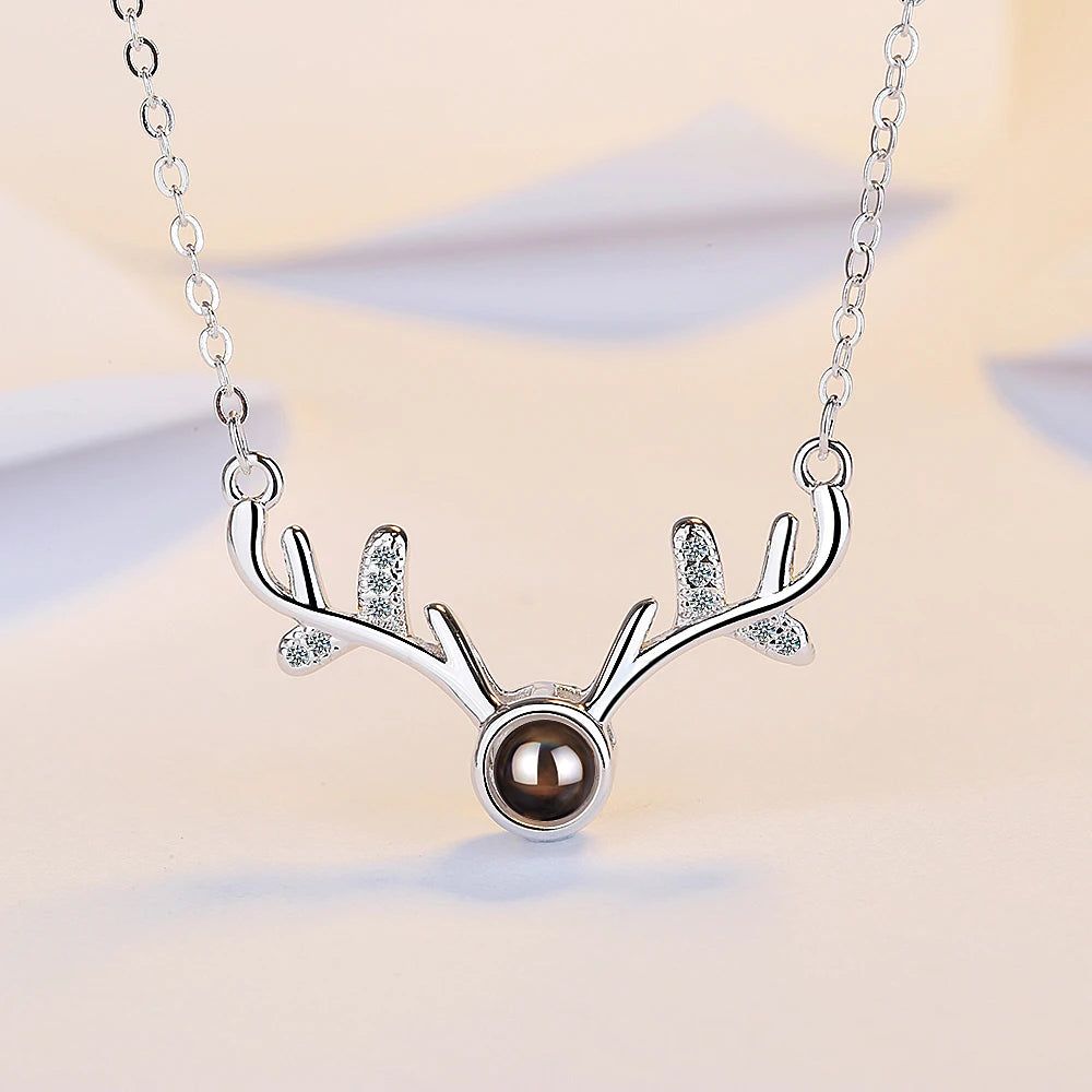 Hot Sale Christmas Jewelry 925 Sterling Silver Zirconia Projection Elk Deer Necklace For Women Chain collares