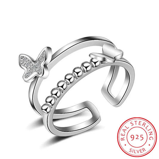 Newest 925 Sterling Silver Wedding Ring For Women Butterfly Zirconia Luxury Opening Ring Valentine's Day Present S-R132