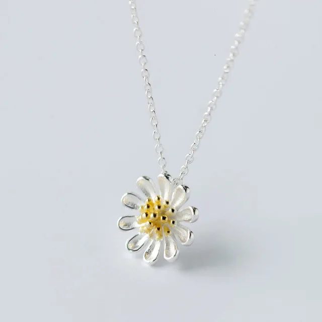 Free Shipping 925 Sterling Silver Pendants&necklaces Daisy Flower Necklace Jewelry Collar Colar De Plata