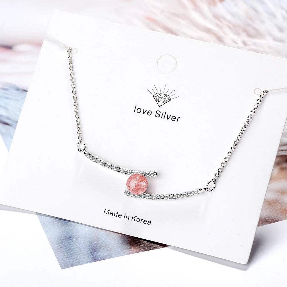 Charm 925 Sterling Silver Natural Strawberry Crystal Micro Zircon Line Necklace For Women Choker S-n356