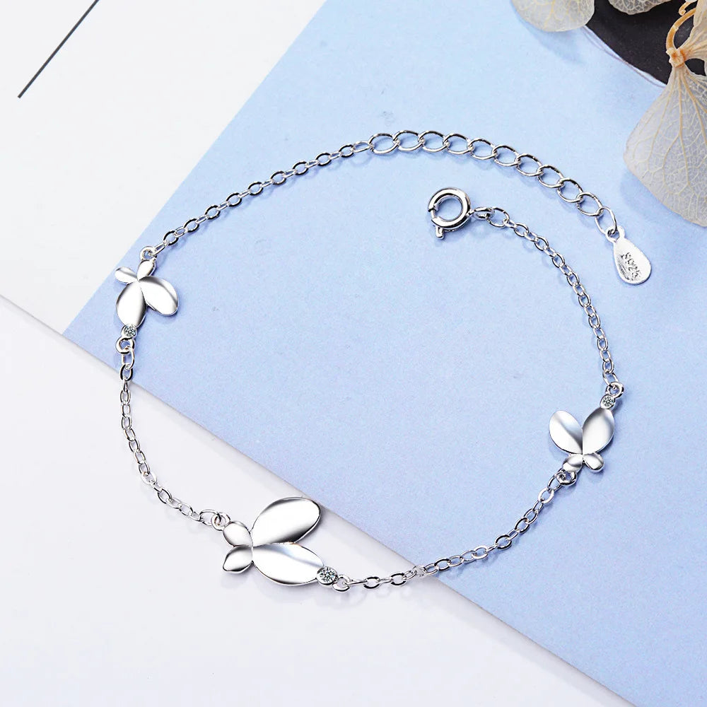 New Fashion Personality Insect 925 Sterling Silver Jewelry Sweet Butterfly Temperament Crystal Bracelets SB157