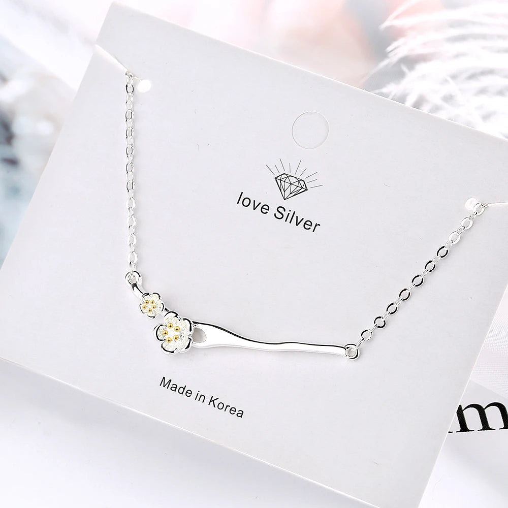 Wholesale 925 Sterling Silver Plum blossom branches Bracelet Flower Charm Femme Bracelets for Women Fine Jewelry