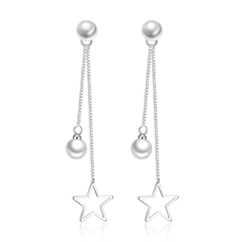 925 silver needle Stud Earrings Pendientes Star Pearl Tassel Earrings for Women Oorbellen Charles