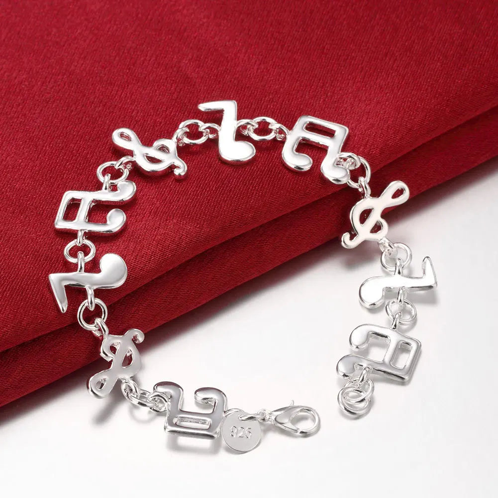 925 stamp silver color Bracelet for Women Music Note Chain Bracelet & Bangle Wristband Wedding Bridal Jewelry Accessories