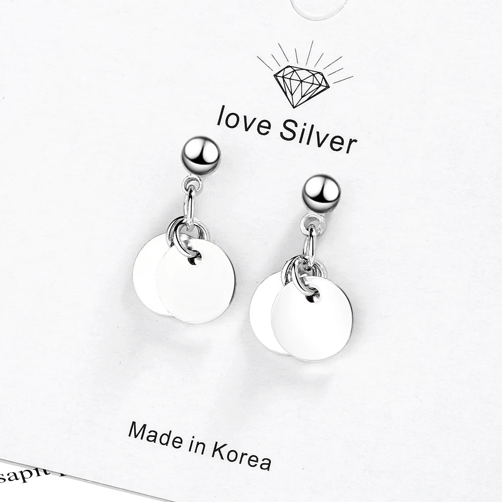 100% 925 Solid Real Sterling Silver Women's Jewelry Round Sheet Stud Earrings Gift For Teen Girls Kids Lady Jewelry DS952