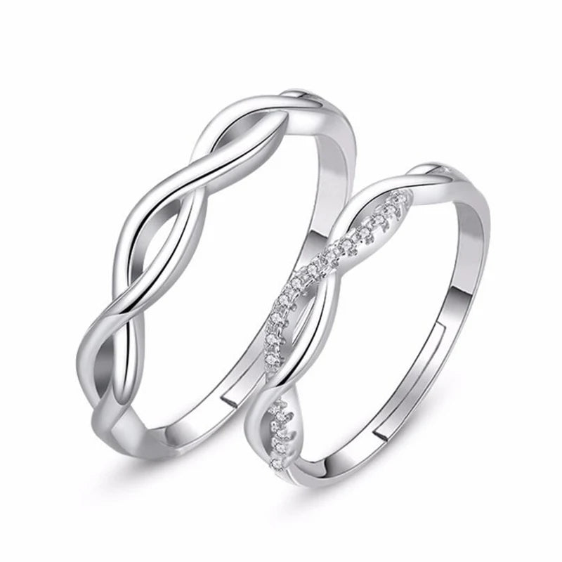 925 Sterling Silver Couple Wedding Rings Wave Zirconia Love Opening Rings For Men Women anillos bague Gift S-R164
