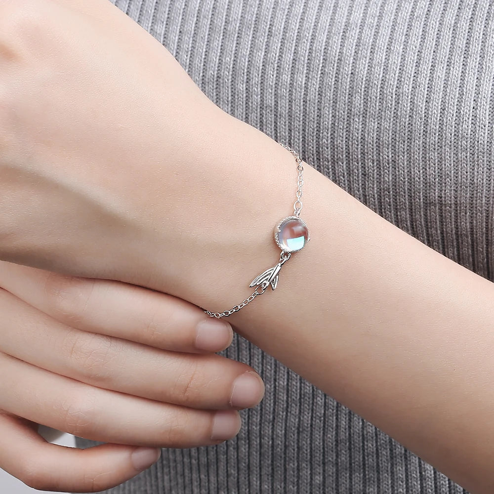 Fashion Brand Real 925 Sterling Silver Mermaid Tail Bracelet For Women Colourful Moonstone Bracelet New Designer Wedding Jewelry