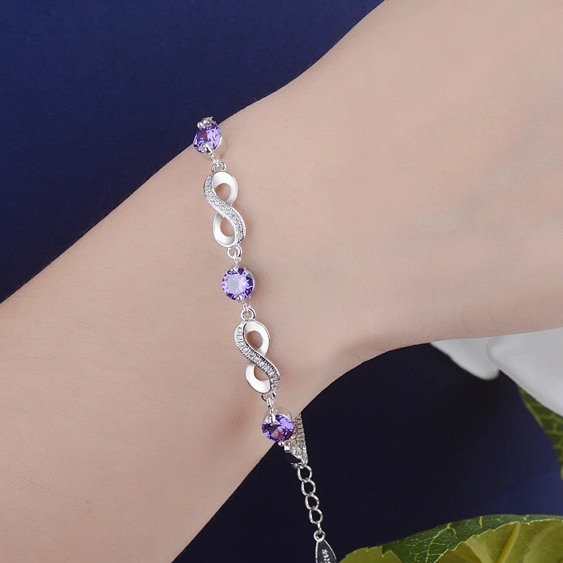 Authentic 925 Sterling Silver Endless Love Infinity Chain Link Adjustable Women Bracelet Luxury Silver Jewelry SCB037