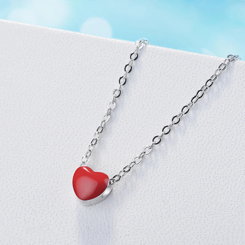 925 Sterling Silver Red Heart Choker Necklaces & Pendants For Women Bijoux Boho Fashion Wedding Gift Kolye Collares