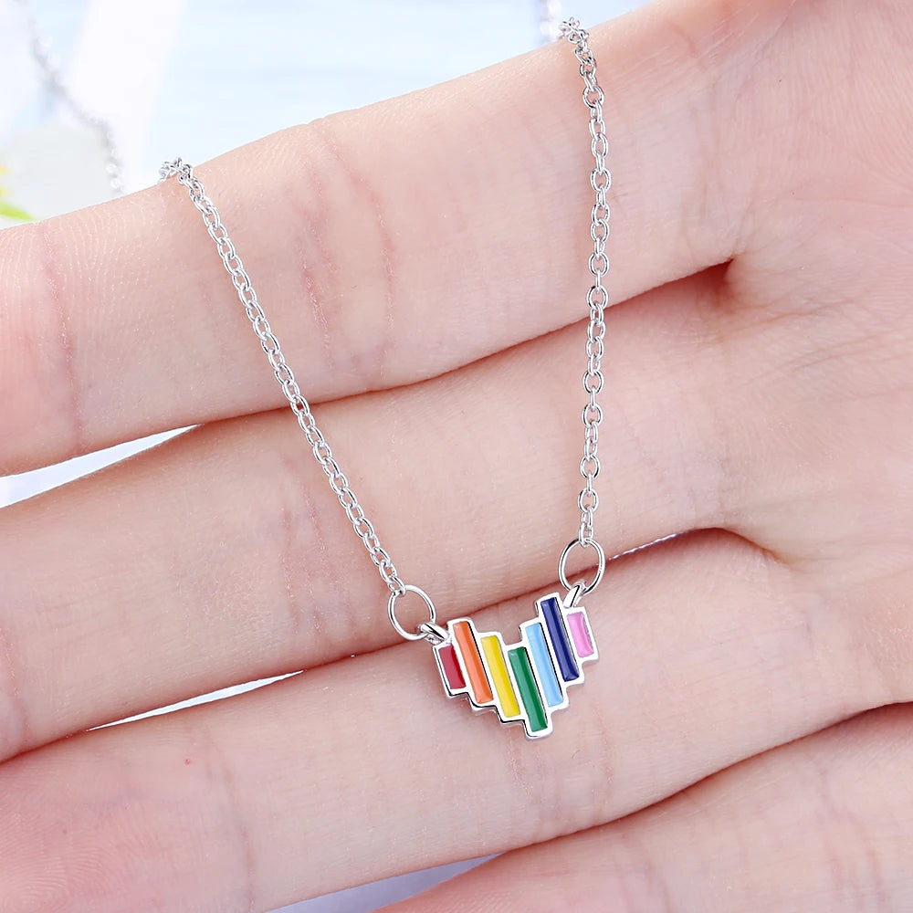 Cute Rainbow Mini Heart Short Clavicle Chain 925 Sterling Silver Temperament Personality Fashion Female Necklace SNE056