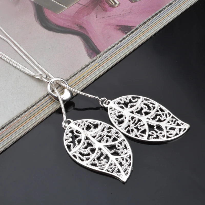 925 Sterling Silver Necklace Hollow Flowers Leaves Pendant Necklace For Women Choker S-n25