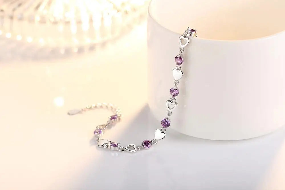 Charm Crystal Purple Female Bracelet Jewelry Fashion Girl 925 Silver Bracelets For Women Bride Wedding Engagement Bijou Gift