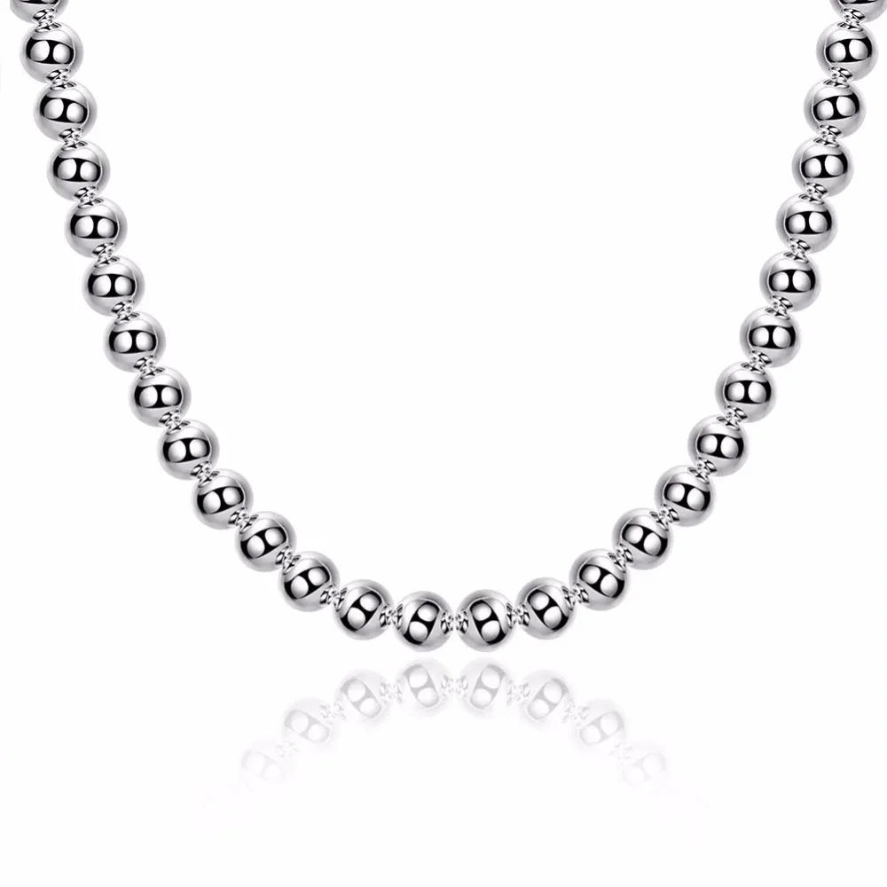 Lekani Women's Fine Jewelry 20'' 8mm Hollow Buddha Beads Necklace 925 stamp silver color Charm Chain Collier Es Plata