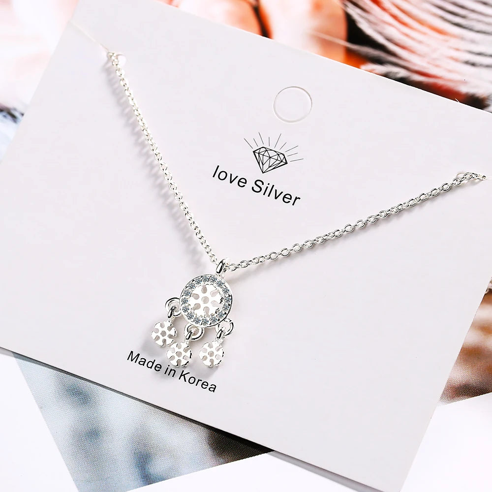 925 Silver Dream Catcher Feather Necklaces Pendants Inlaid Charming Rhinestones Fashion Dreamcatcher For Women Gift New