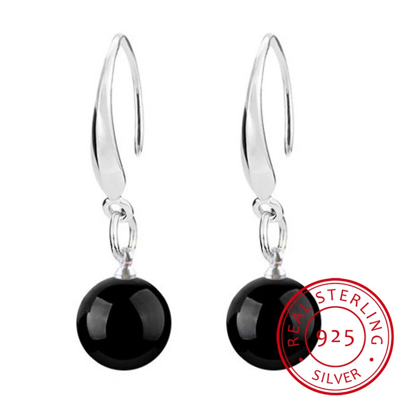 925 Sterling Silver Earrings Black Agate Long Tassel Earrings Fashion Popular Temperament Earrings For Women Simple Ear Jewelry