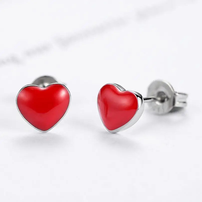 Simple Classic Red Love Heart 925 silver needle Earrings For Women Girl Gift Prevent Allergy Stud Earrings S-E455