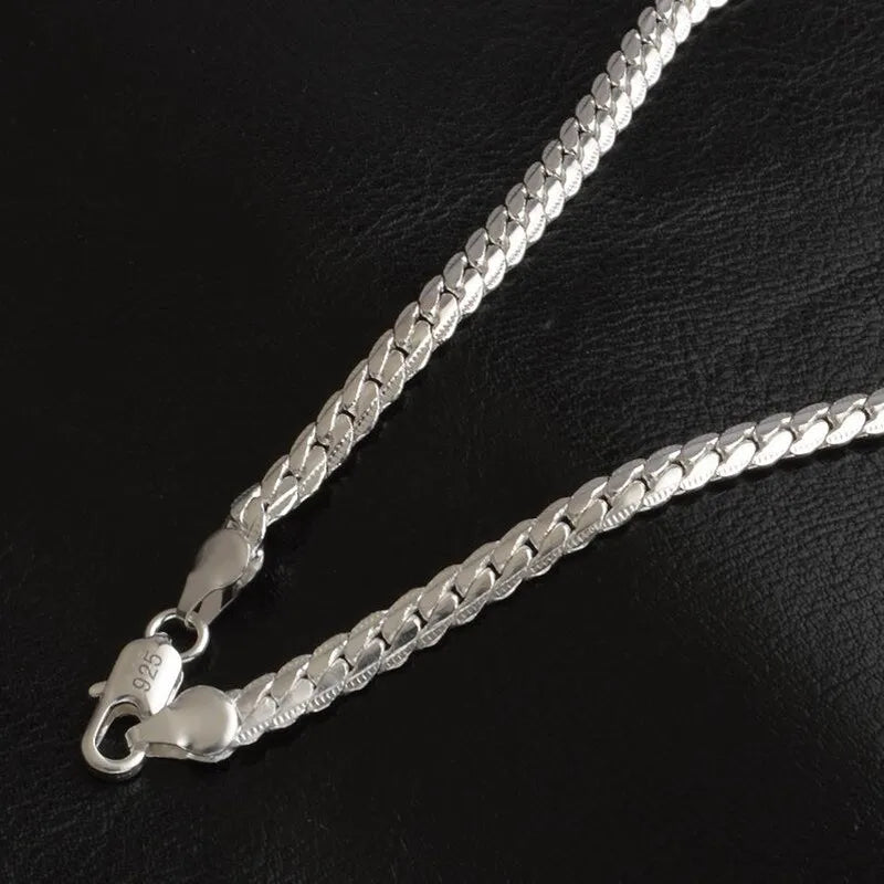 5mm 925 stamp silver color Necklace Unisex Flat Snake Link Chain Lobster Clasp Collares Necklaces 20inchs 50cm For Women Men