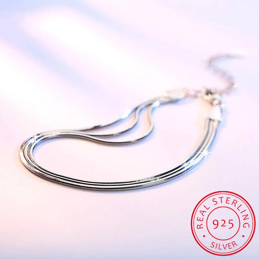 2019 New Simple Multilayer Tassel Snake chain Bracelet Genuine 100% 925 Sterling Silver jewelry for women chrismas gift