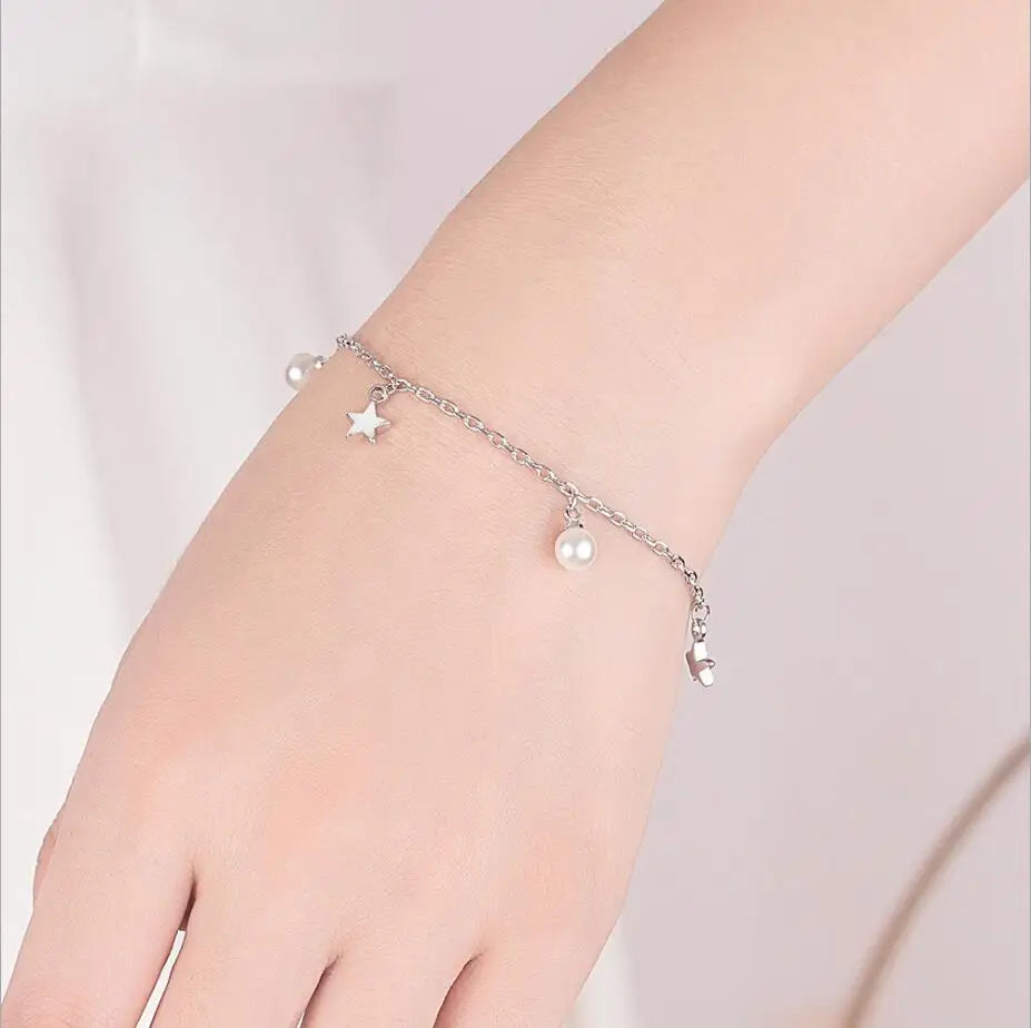 Simple Fashion Pearl Star Bracelet For Women 925 Sterling Silver Fine Jewelry Pulseiras de Prata Birthday Gift S-B198