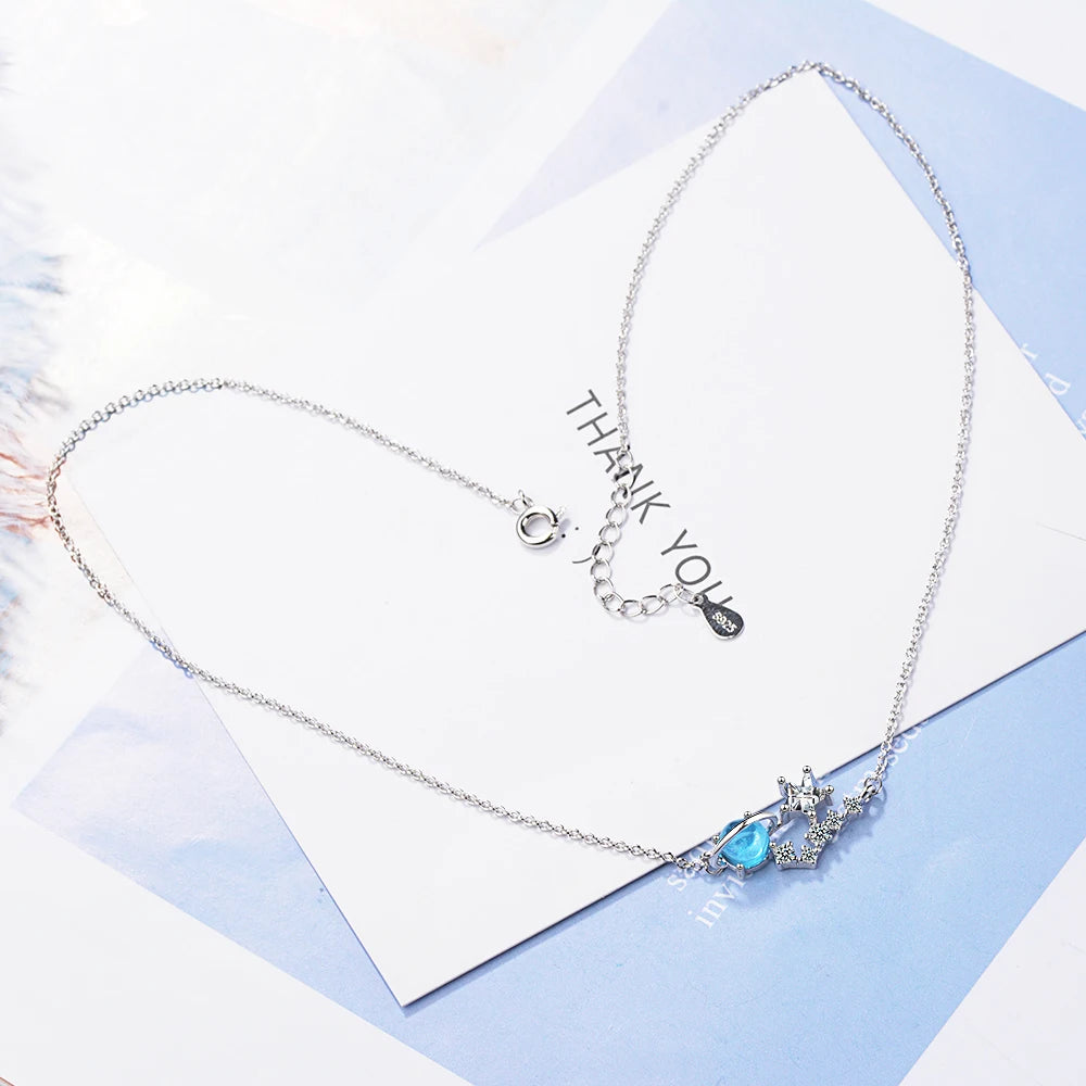 hot new 925 sterling silver small fresh blue fantasy planet necklace universe aurora planet fashion trend sweet ED198