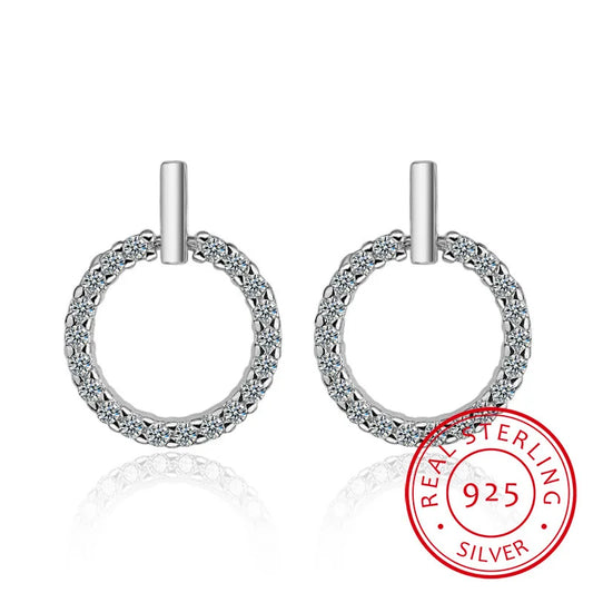 2019 Fashion 925 Sterling Silver Round Rhinestone Stud Earrings Jewelry Pendientes Brincos de prata Fine Jewelry