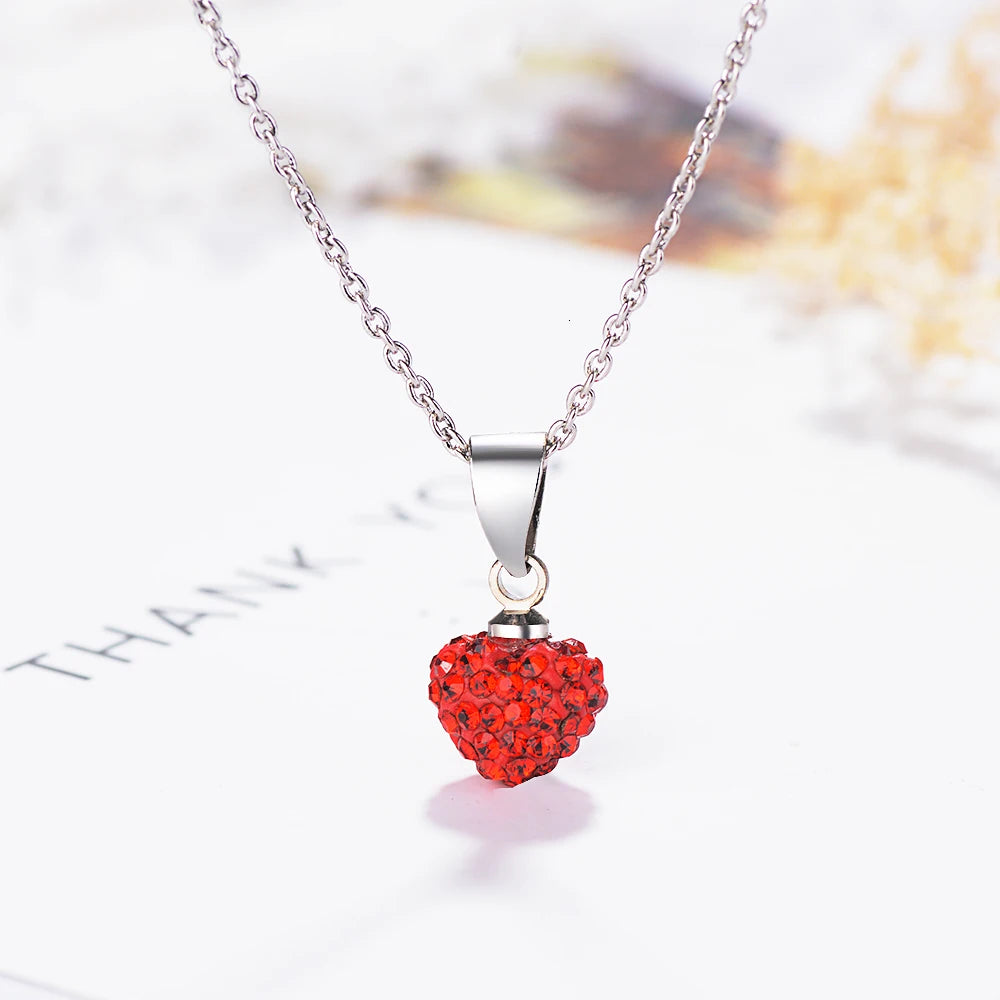 Exquisite New Fashion Korean Style Handmade 925 Sterling Silver Jewelry Cute Red Rhinestone Love Heart Pendant Necklaces