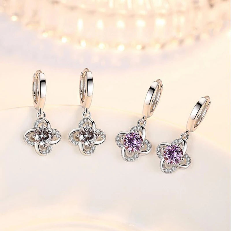 925 Sterling Silver Drop Earrings For Women Zirconia Forever Twist Flower Charming Earrings oorbellen brincos S-E425