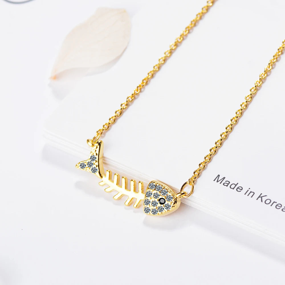 New Fashion Micro Zirconia Fish Bone Necklace For Women 925 Sterling Silver Clavicle Chain Necklace S-n297