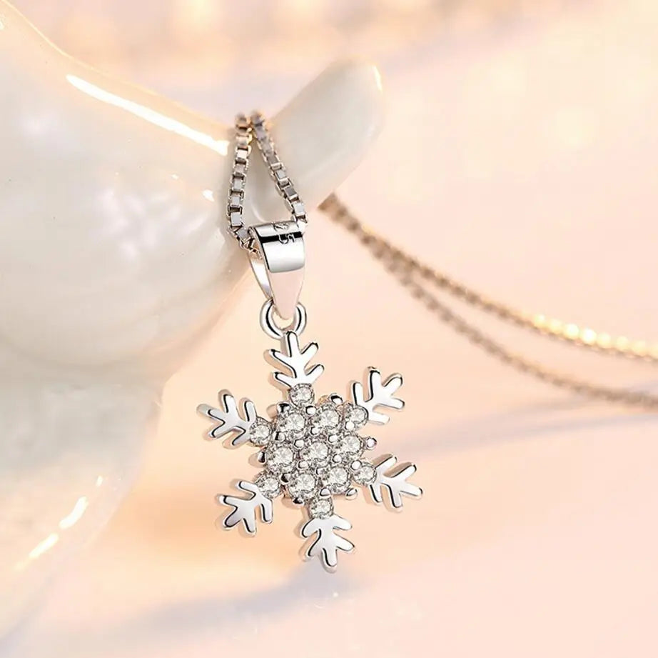 925 Sterling Silver Necklace For Women Zirconia Snowflake Necklaces & Pendants 45CM Chain Link Chain kolye collares S-N186