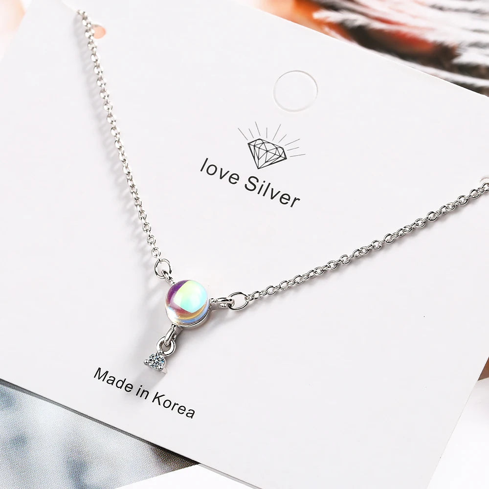 Charm Moonstone Pendant Necklace For Women Girl Fashion 925 Sterling Silver Cz Zircon Necklaces Jewelry Drop Shipping