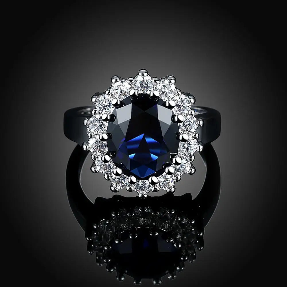 Gemstone Rings Sapphire Blue Wedding Engagement 925 Sterling Silver Finger Ring for Women