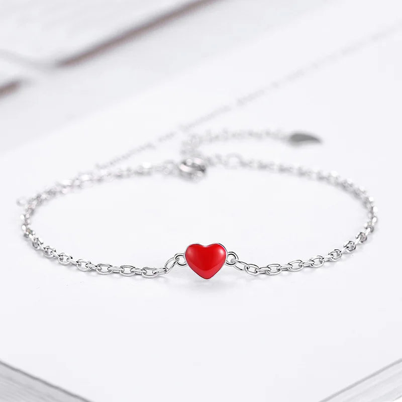 925 sterling silver anklet halhal on foot leg Korean fashion red love ankle peach heart Bracelet for women cute jewelry