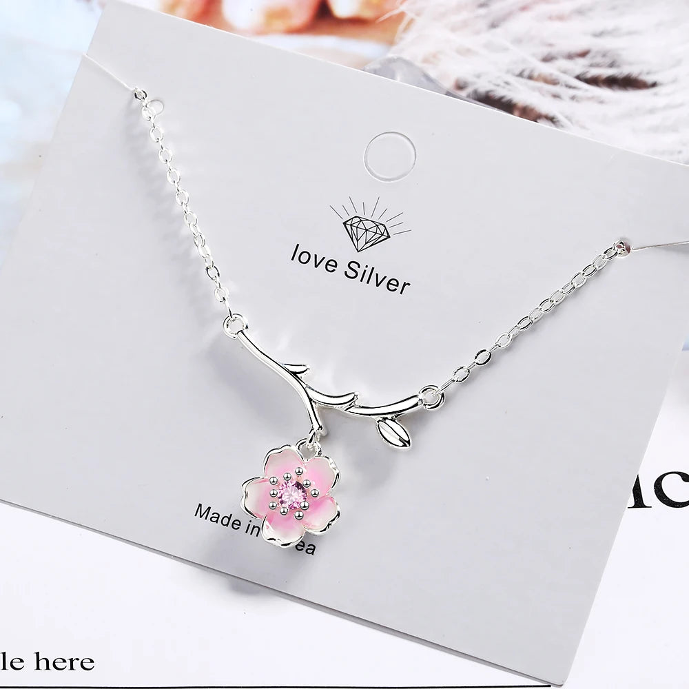 2019 New Arrivals 925 Sterling Silver AAA Zirconia Cheery Flower Necklaces Pendant For Women Fashion sterling-silver-jewelry