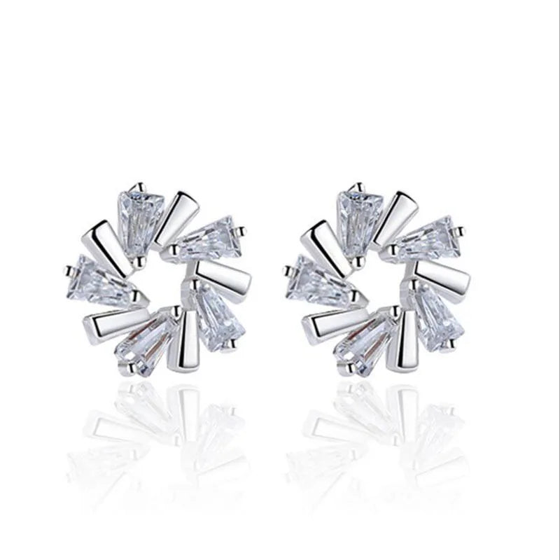 925 silver needle luxury AAAAA CZ Zirconia Ice Flower Stud Earrings For Women Silver 925 Jewelry Oorbellen Brincos S-E533