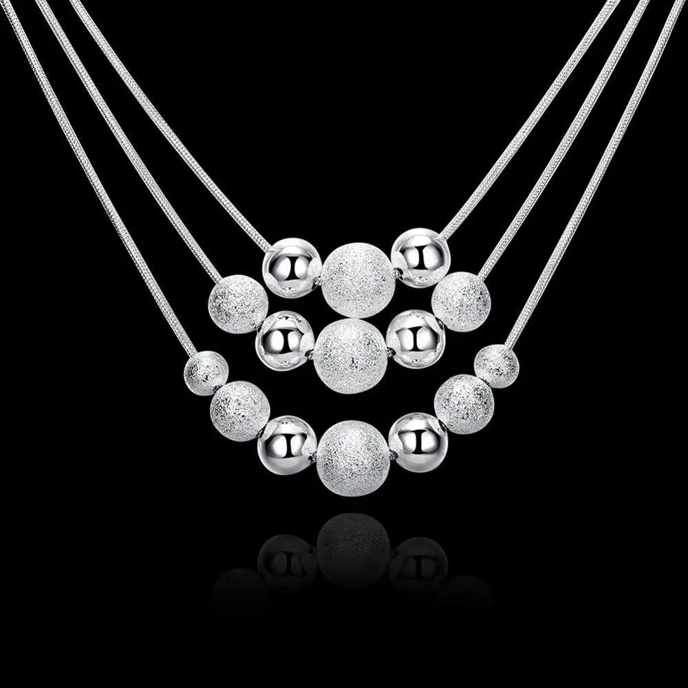 New charm 925 Sterling Silver Jewelry classic high-quality fashion Three layer chain light sand beads necklace collares