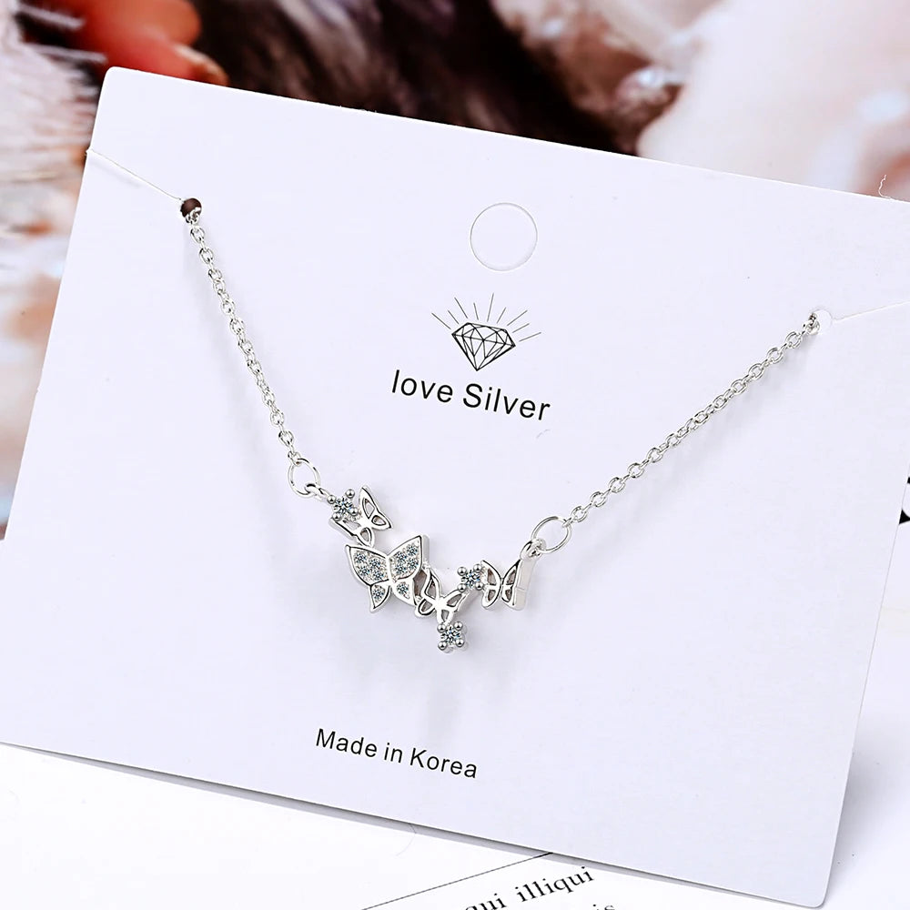 Charming Dazzling Micro CZ Zirconia Butterfly Necklaces For Women Gift 925 Sterling Silver Necklace Chain Choker S-N360