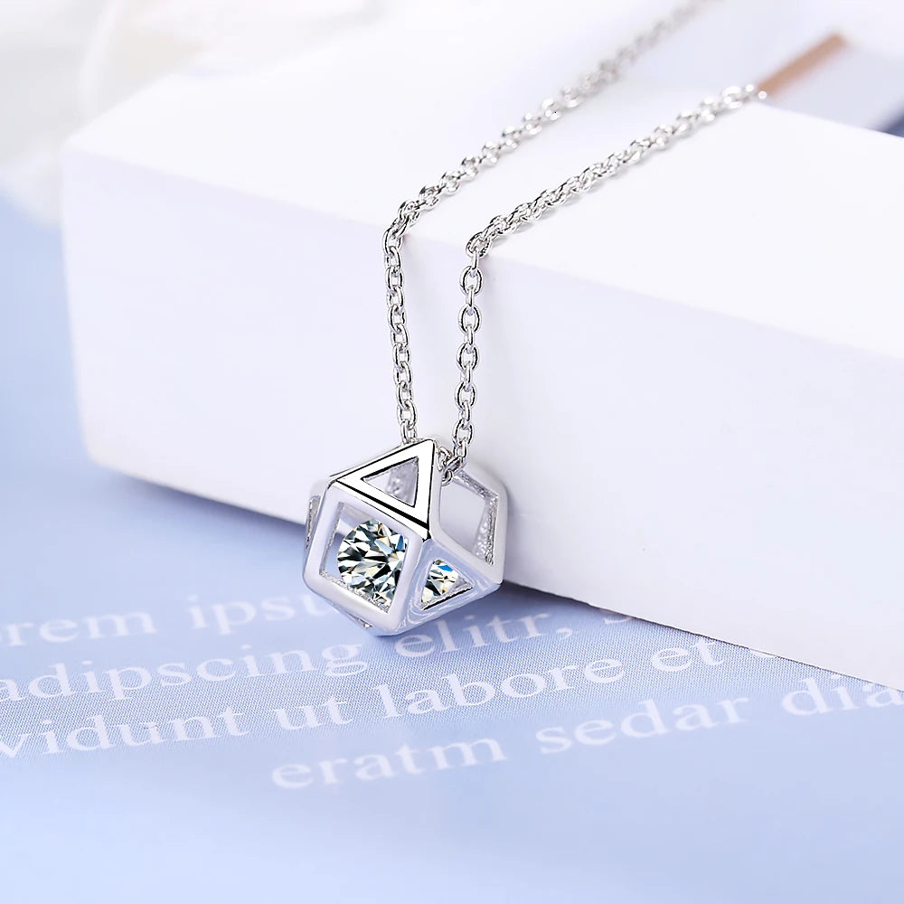 New 925 Sterling Silver Cube Zirconia Necklaces Pendant Fashion Sterling Silver Jewelry Statement For Women Bijoux