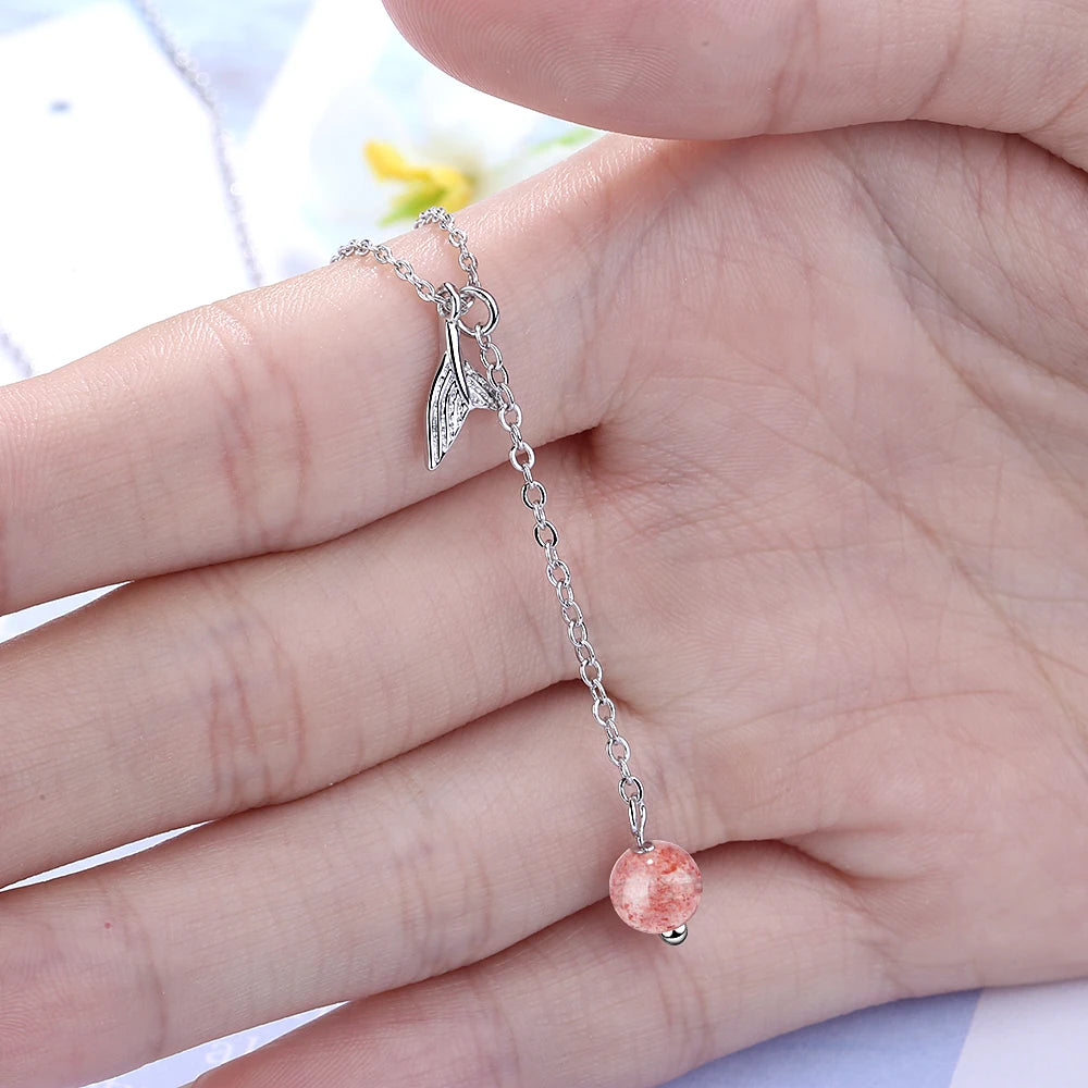 925 Sterling Silver Strawberry Crystal Tassels Fish Whale's Tail Mermaid Pendant Necklaces for Women Silver Jewelry Girl Gift