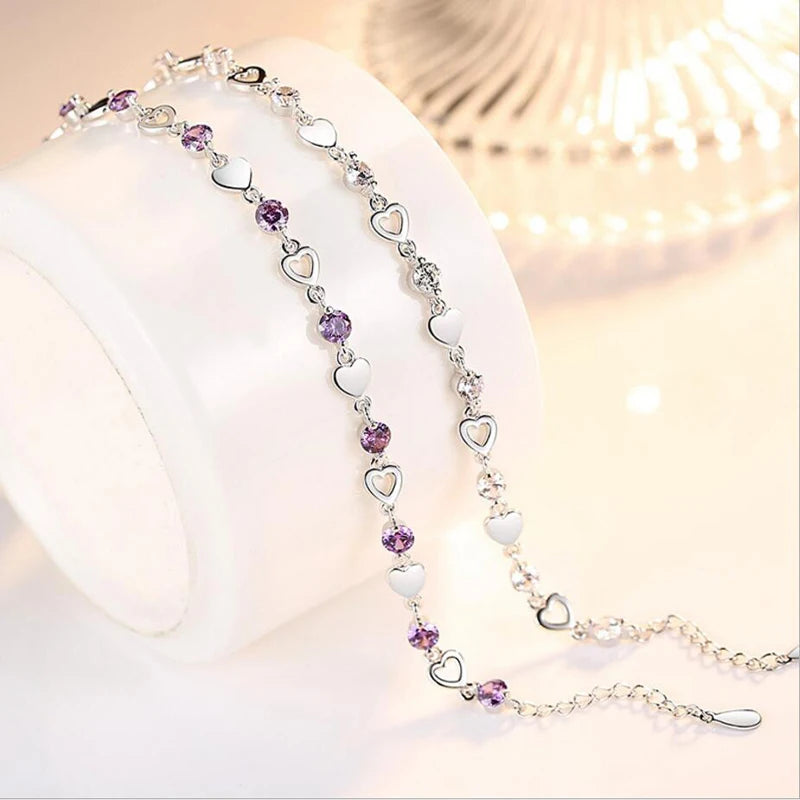 New Fashion 925 Sterling Silver Love Heart Zirconia Bracelets For Women Crystal Jewelry pulseira feminina S-B144