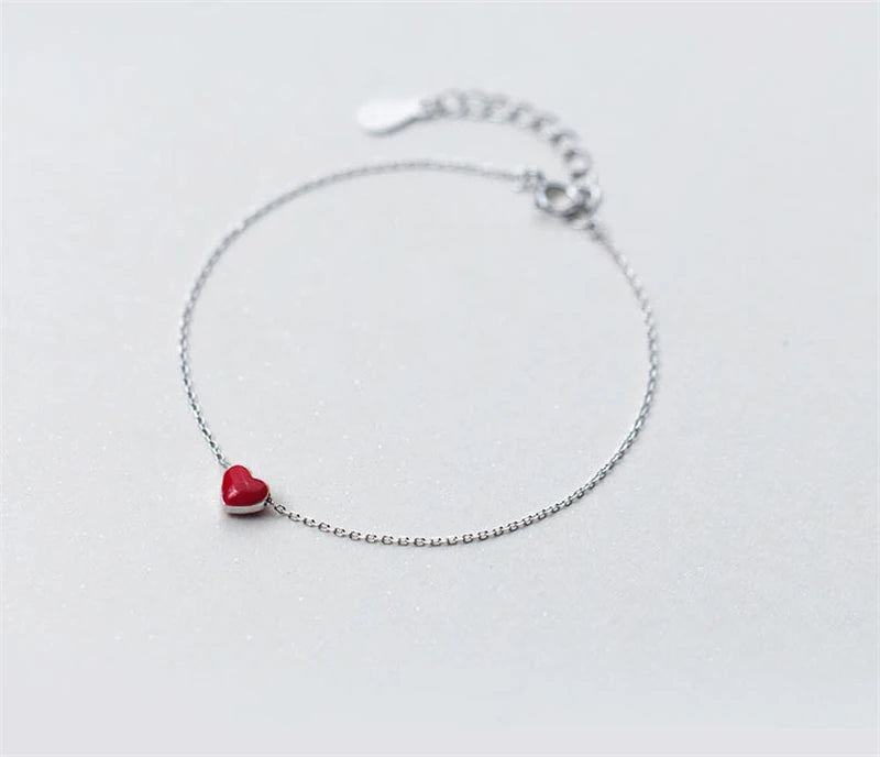 925 sterling silver anklet halhal on foot leg Korean fashion red love ankle peach heart Bracelet for women cute jewelry