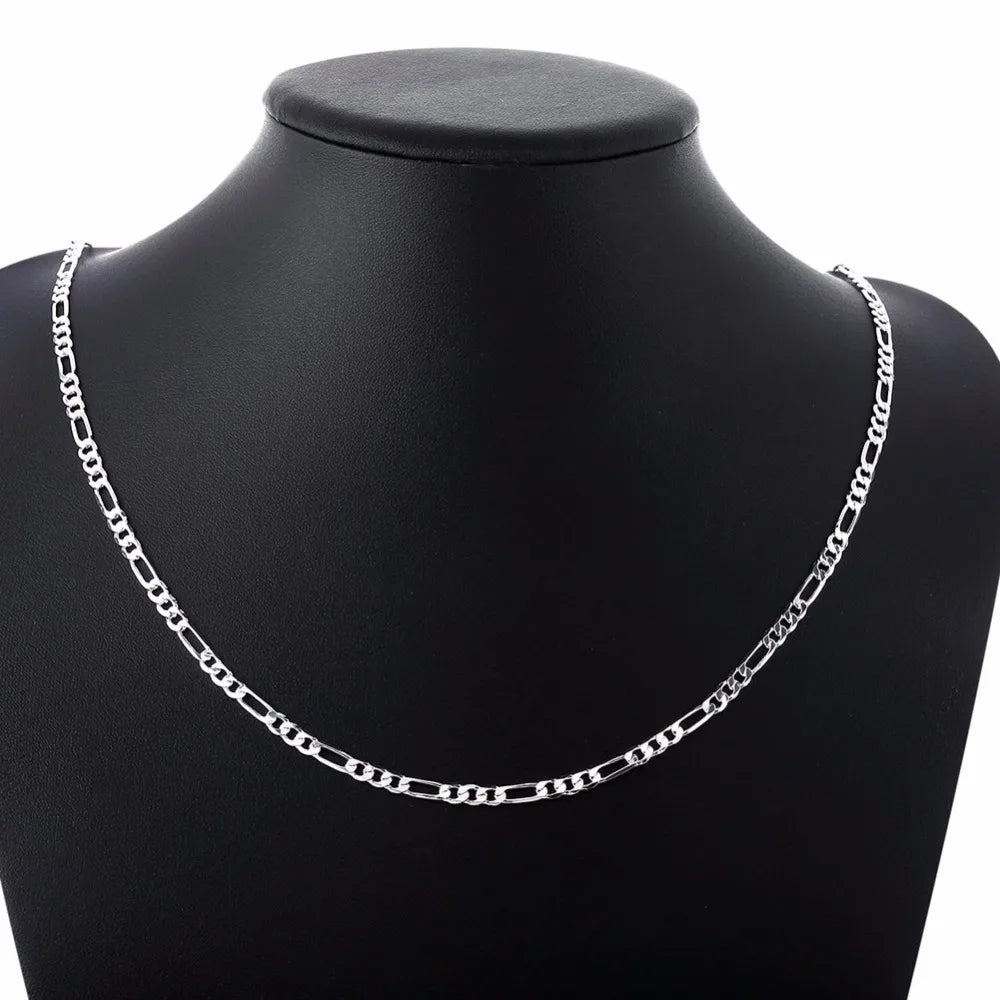 40-75cm Slim 925 stamp silver color 4mm Figaro Chain Necklace Women Girl Boy Kids Italy Jewelry Kolye Collares Sieraden Colier