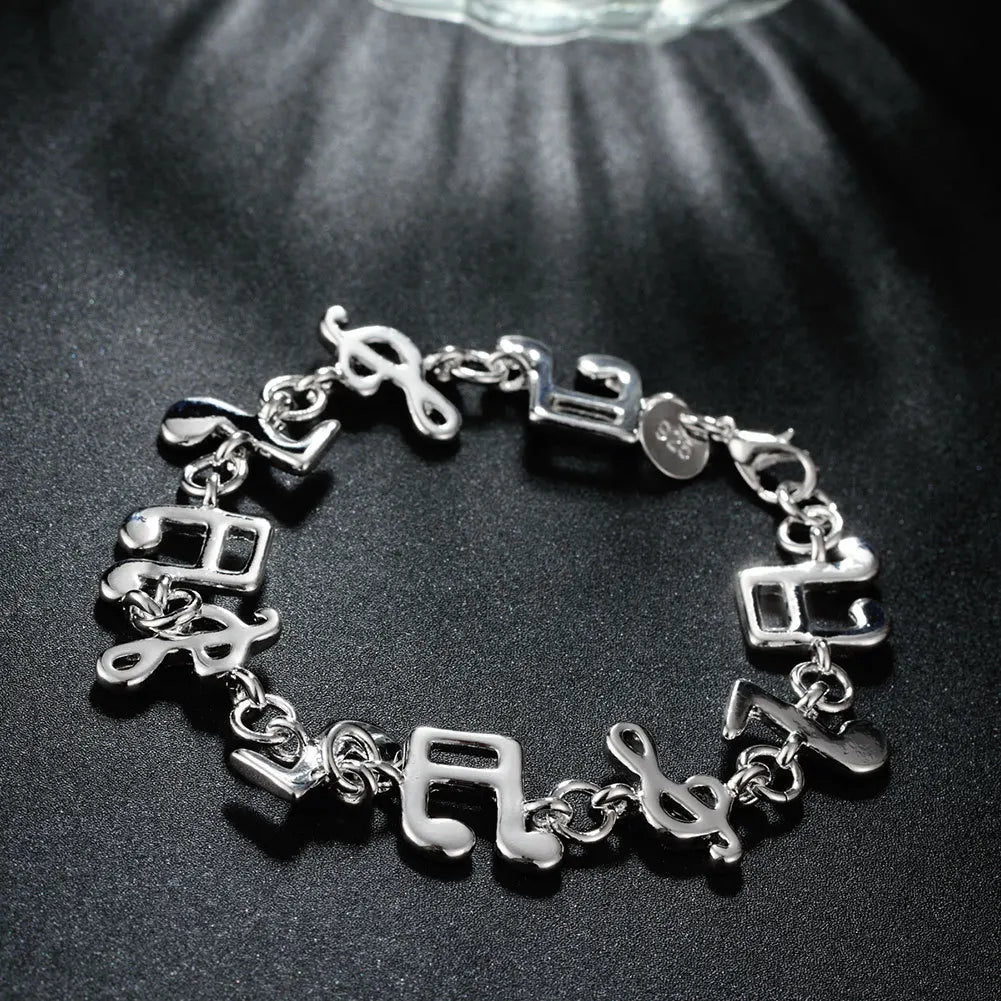 925 stamp silver color Bracelet for Women Music Note Chain Bracelet & Bangle Wristband Wedding Bridal Jewelry Accessories