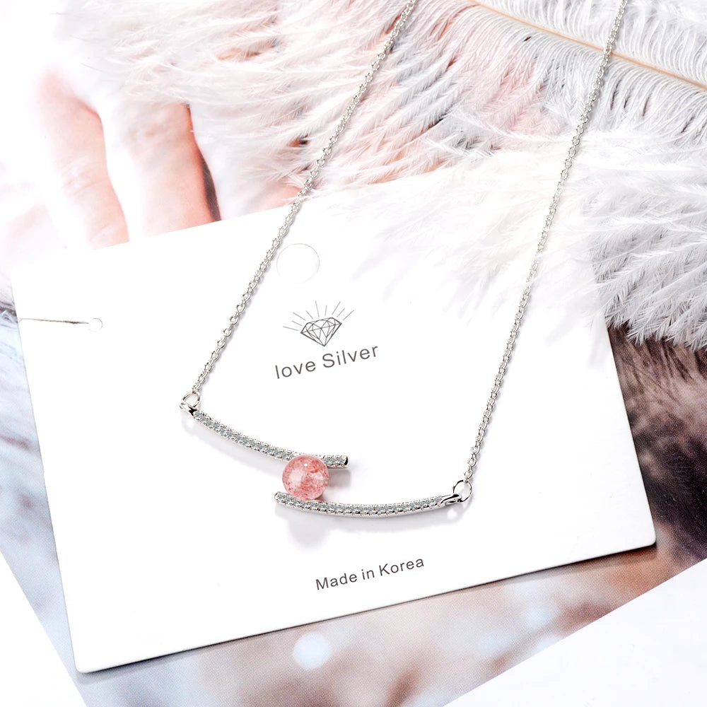 Charm 925 Sterling Silver Natural Strawberry Crystal Micro Zircon Line Necklace For Women Choker S-n356