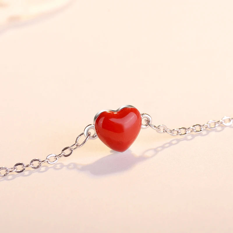 Lucky Double-sided Red Heart 925 Sterling Silver Bracelet For Women Simple Fashion Sterling-silver Jewelry S-b130