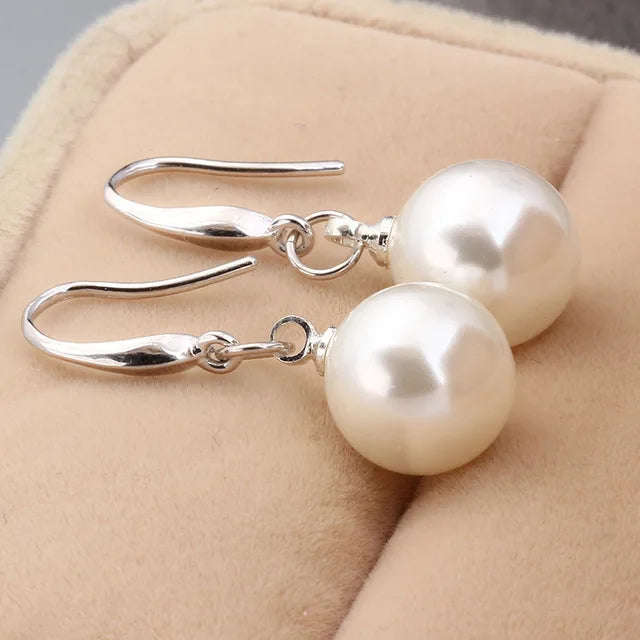 Silver 925 Jewelry Vintage 8mm And 10mm Real Pearl Drop Earrings For Woman Charms Earrings Fine Jewelry For Girl E0135