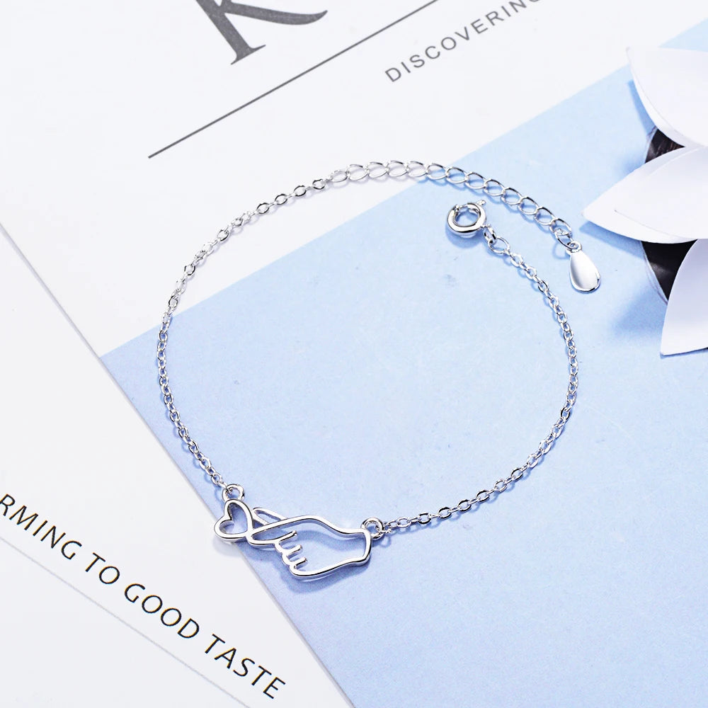 Fashion Brand Real 925 Sterling Silver Hand Bracelets For Women Gifts Girl Heart Bracelets New Designer Wedding Jewelry